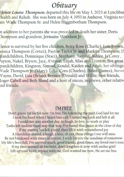 Elenor Louise Thompson-obituary