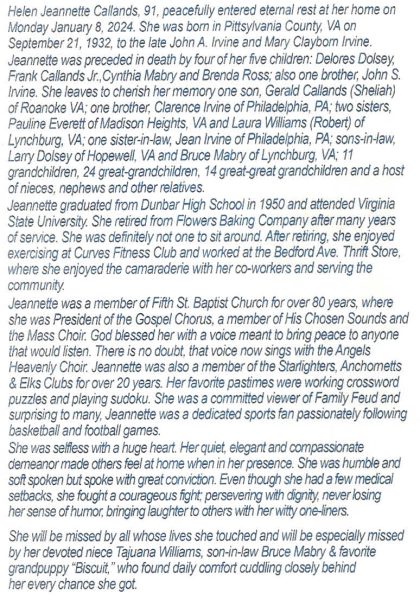 Helen Jeanette Callands-obituary