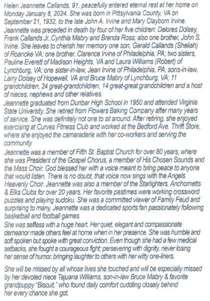 Helen Jeanette Callands-obituary