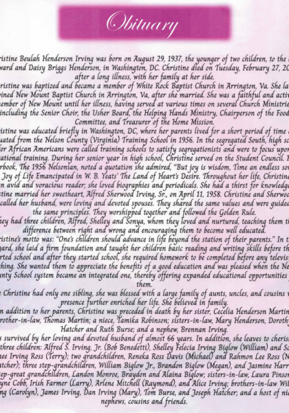 Christine Irving-obituary