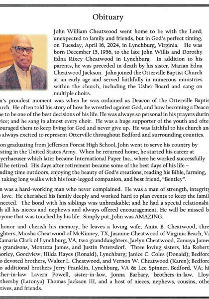 Deacon John William Cheatwood-obituary