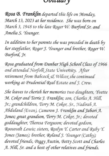 Rosa Burford Franklin-obituary