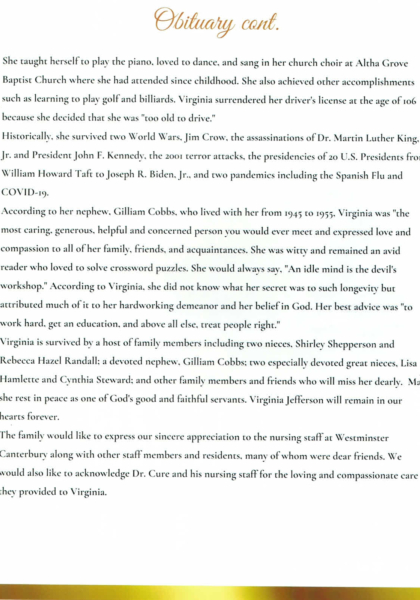 Virginia Jefferson-obituary, pt. II