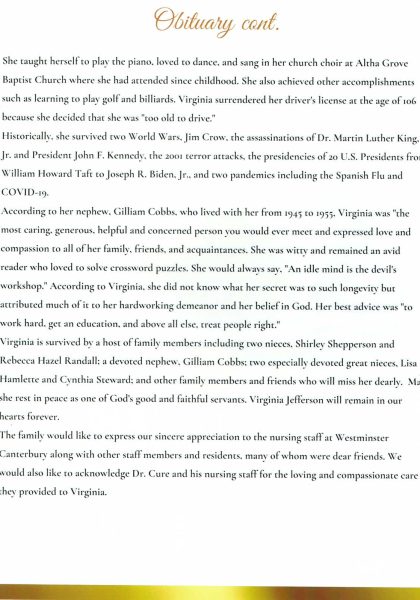 Virginia Jefferson-obituary, pt. II