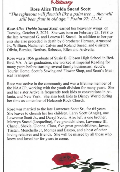 Rose Alice Thelda Snead Scott SGHS-'56-obituary
