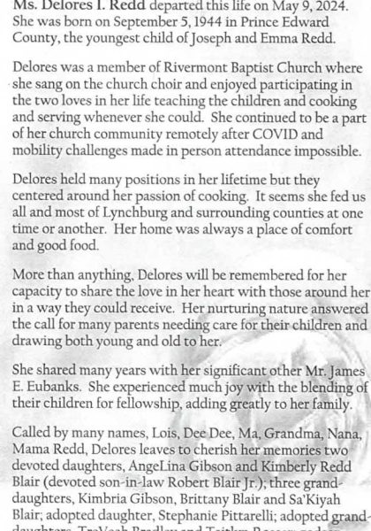 Delores I. "Mama" Redd-obituary