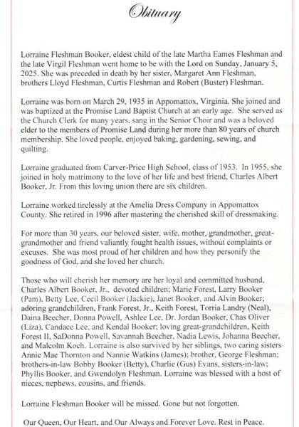 Lorraine Fleshman Booker-obituary