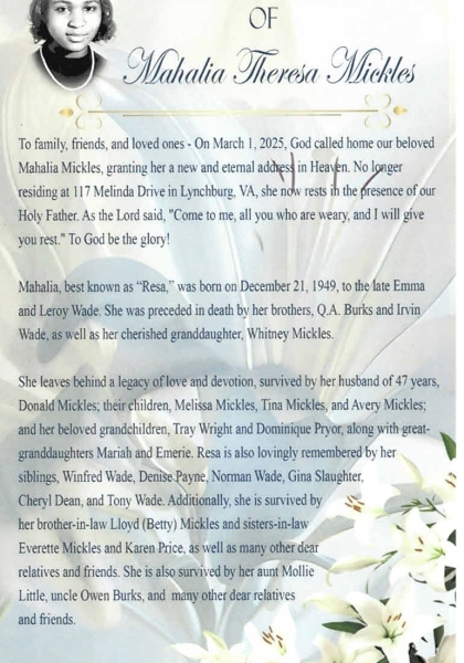 Mahalia Theresa Wade Mickles-obituary