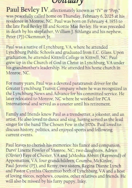 Paul Bevley IV-obituary