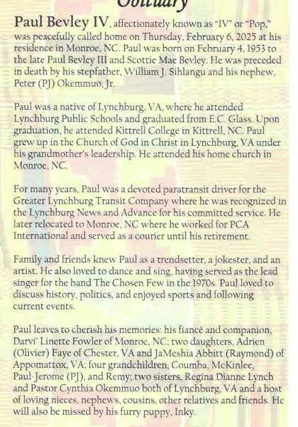 Paul Bevley IV-obituary