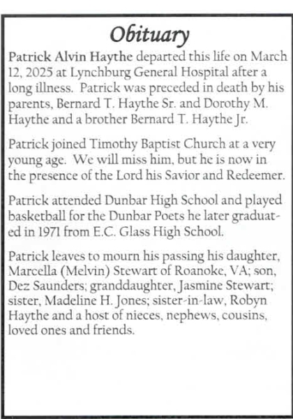Patrick Alvin Haythe-obituary