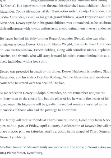 Dewey Rudolph Alexander Sr.-obituary pt II.