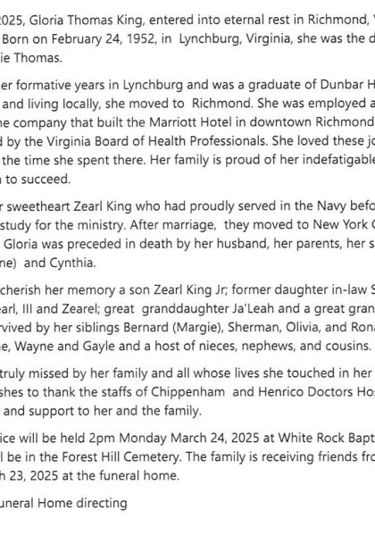 Gloria Thomas King-obituary