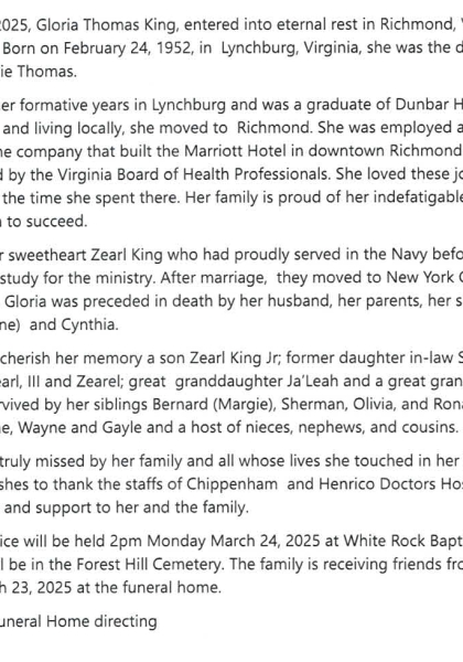 Gloria Thomas King-obituary