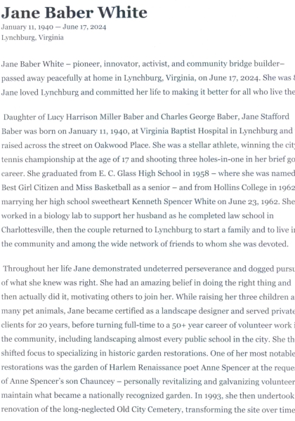 Jane Baber White-obituary