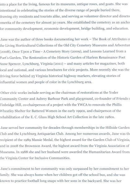 Jane Baber White-obituary pt. II.