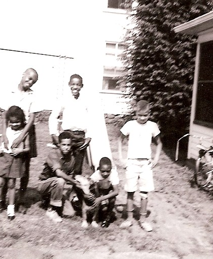 The Pierce St. crew in my yard: Me and my sister Cornelia, lt. Billy Mabry, (standing) Robert Shaw, (far rt.) Bruce Mabry!