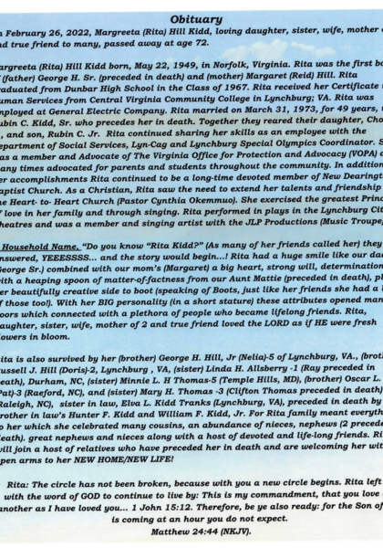 Margreeta (Rita) Hill Kidd-obituary Margreeta (Rita) Hill Kidd-obituary