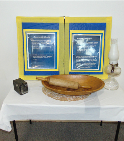 Items from the past! Cooking utensils, bread bowl, oil lamp, and a box camera!
