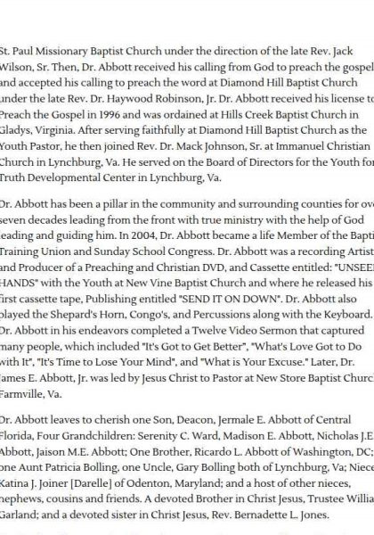 Pastor James E. Abbott Jr.-obituary pt. II