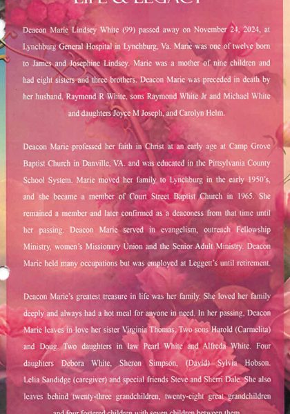 Deacon Marie Lindsey White-obiruary