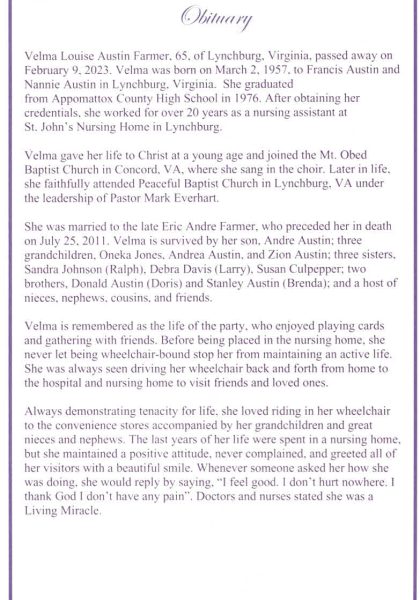 Velma Louise Farmer-obituary